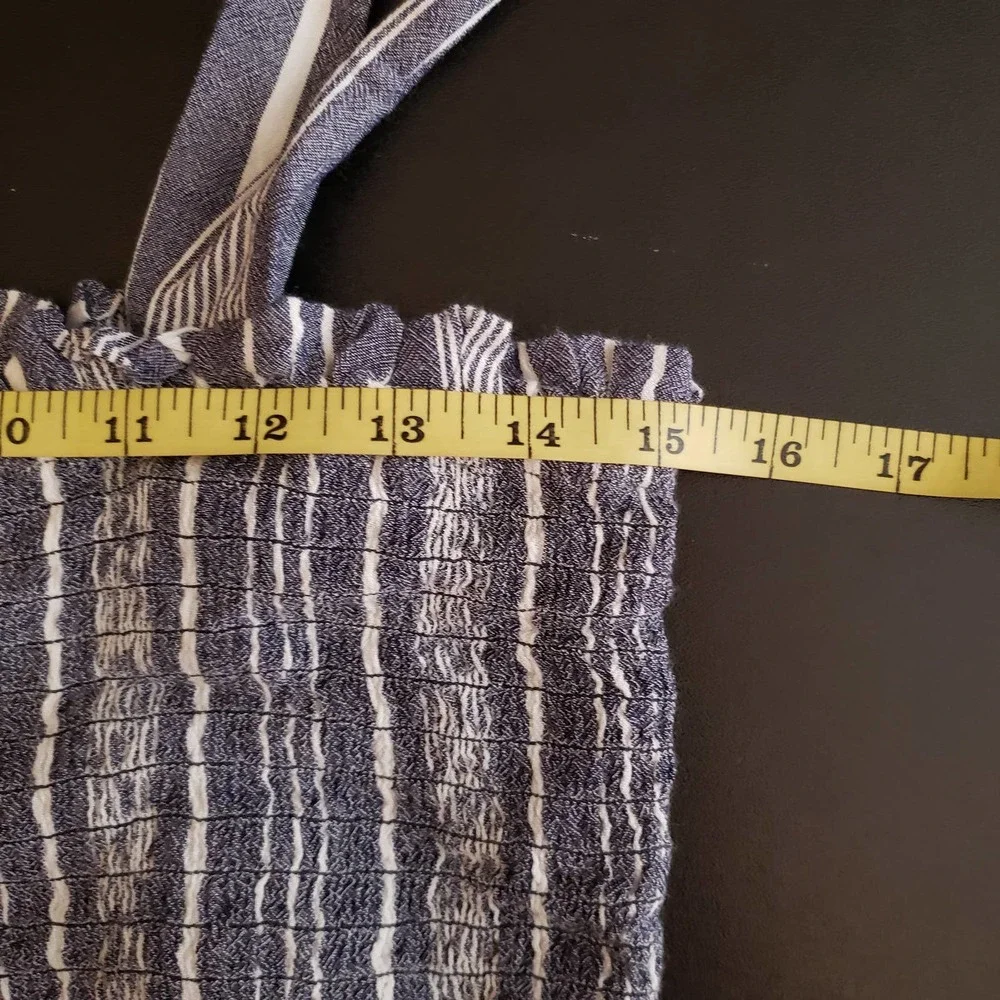 LOFT blue white stripe smocked ruffle tank top M - Picture 6 of 8
